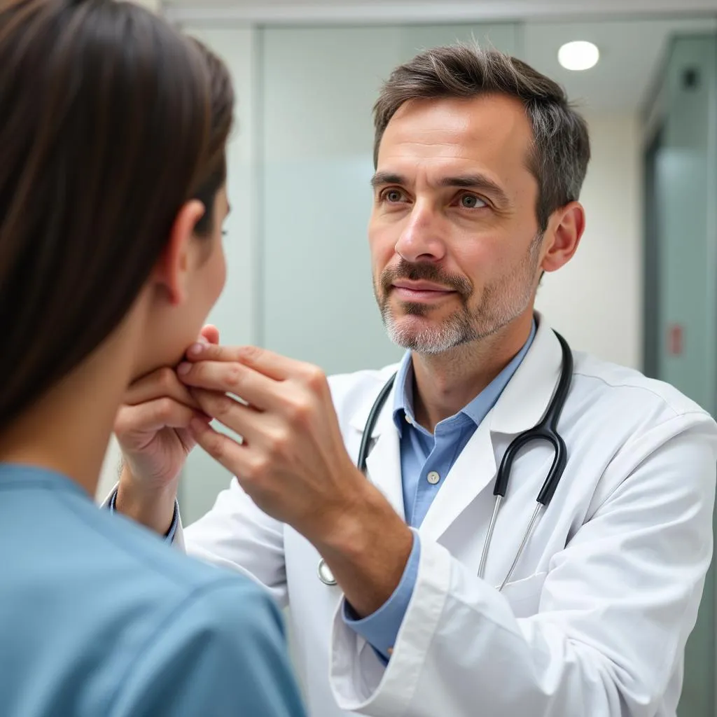 Dermatologist examining a patient's skin