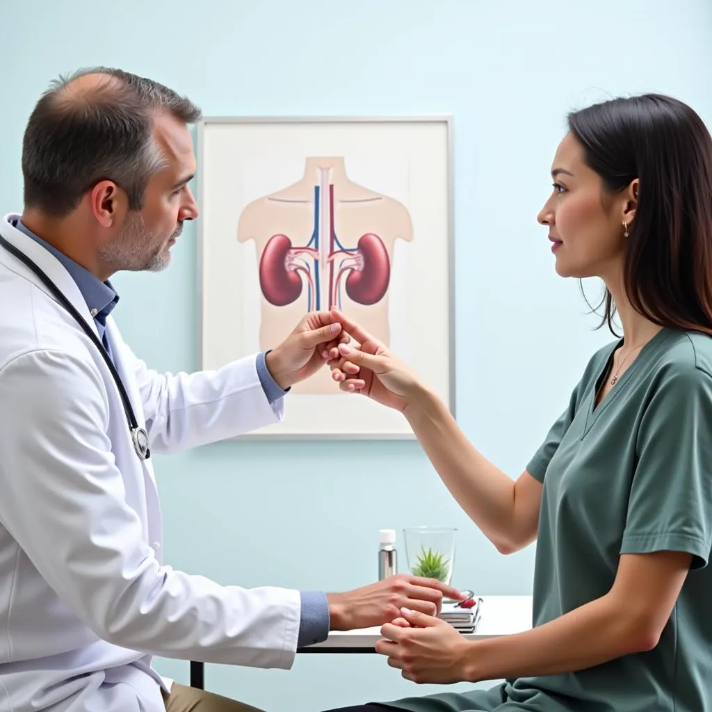 A doctor explaining kidney health and Cystone benefits to a patient