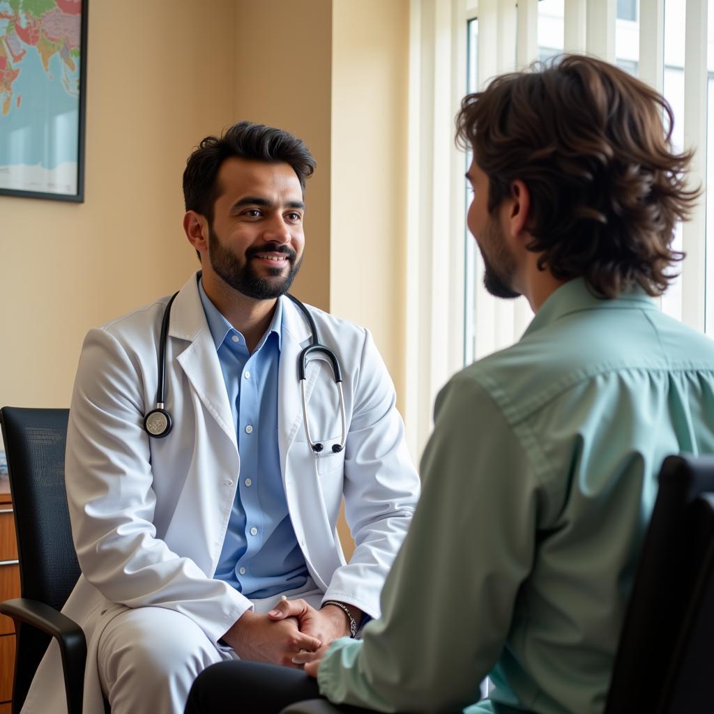 A Pakistani doctor discussing treatment options with a patient