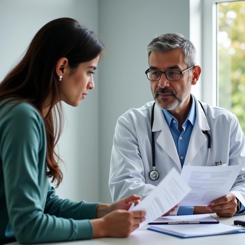 Doctor and patient discussing medical records in Pakistan