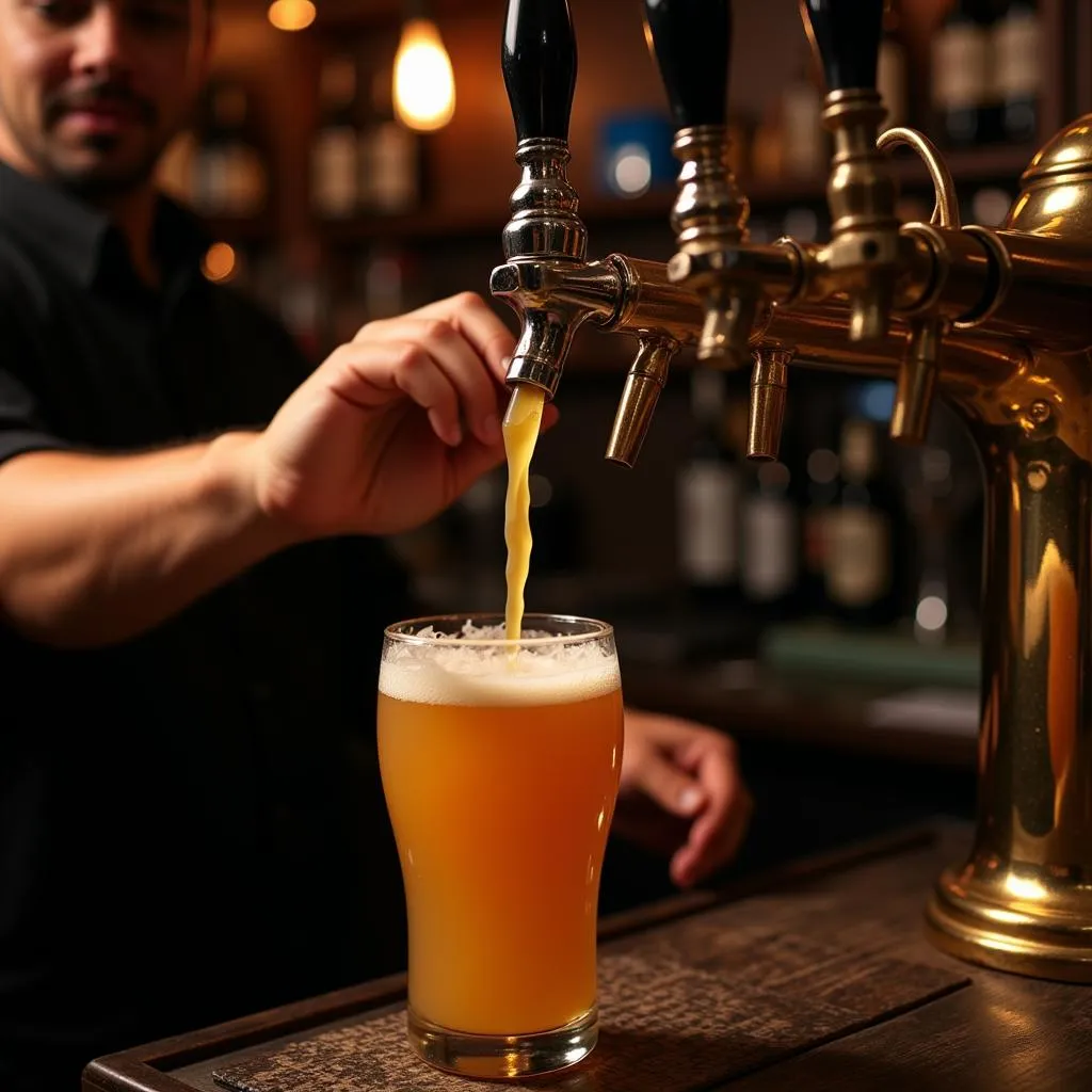 Draught beer being poured in a Pakistani bar