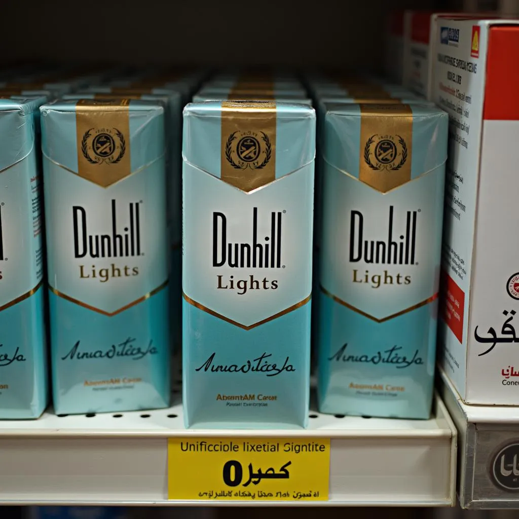 Dunhill Lights cigarettes displayed in a Pakistani store