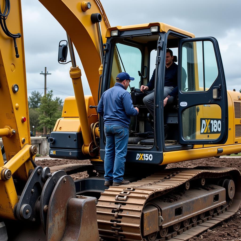 Maintenance being performed on a DX 140 excavator