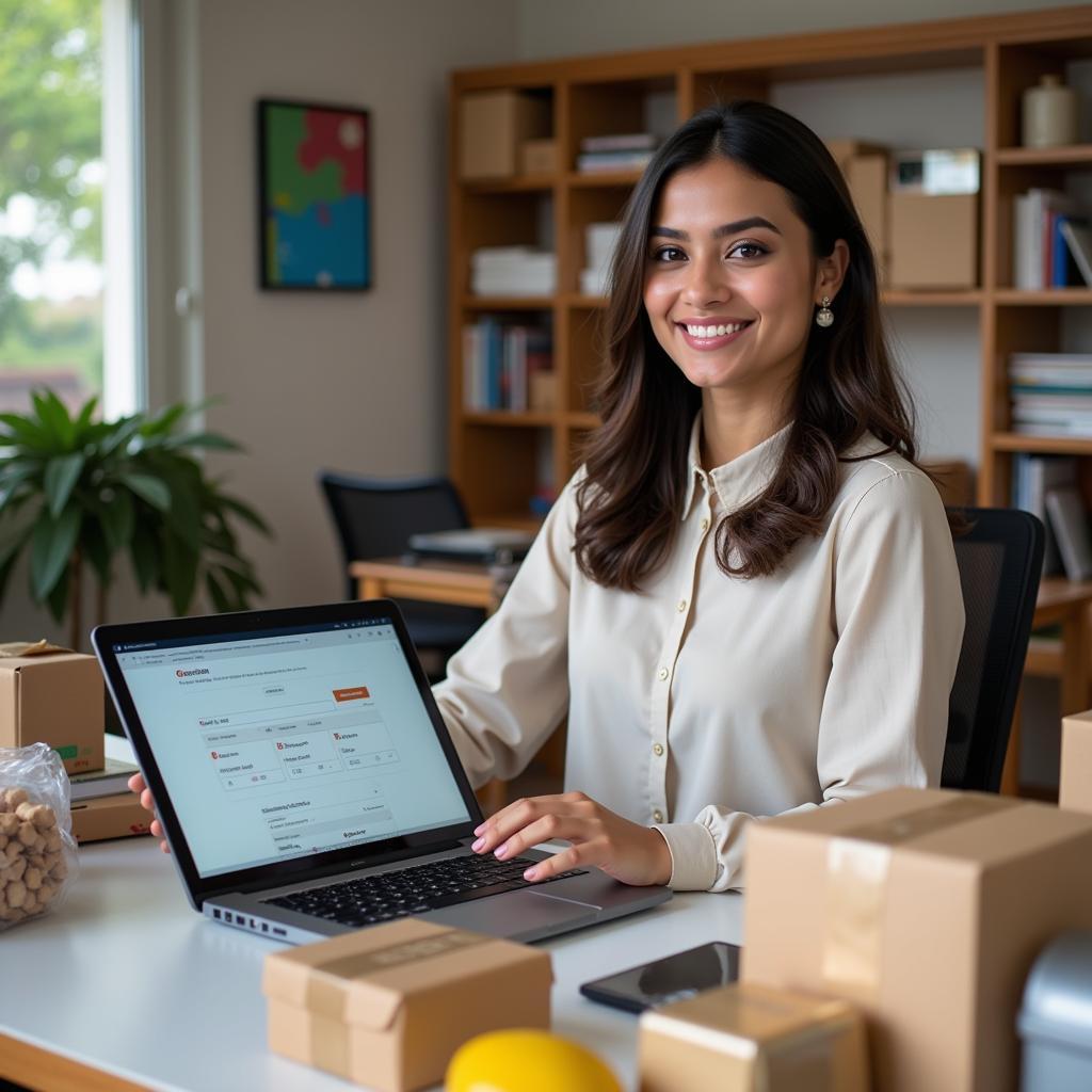 Pakistani woman managing online orders