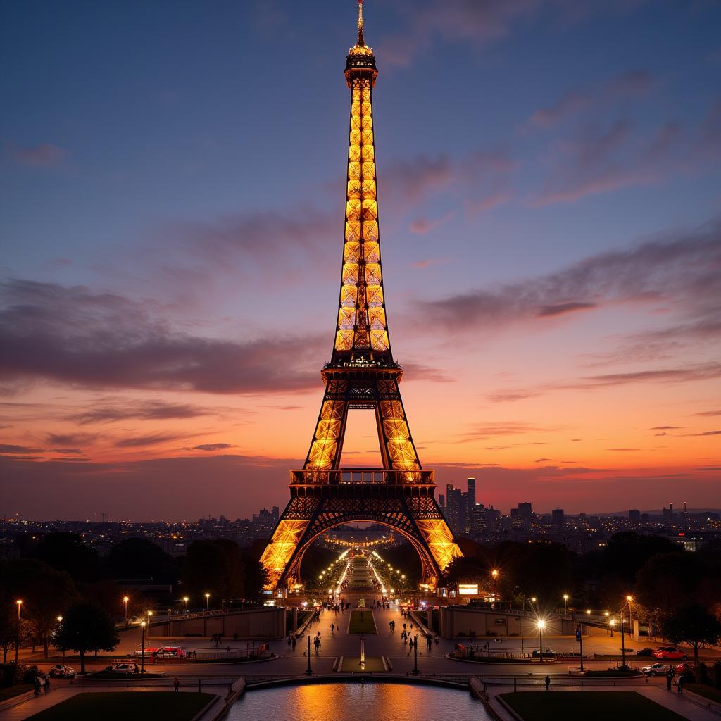 Eiffel Tower at sunset, Paris France