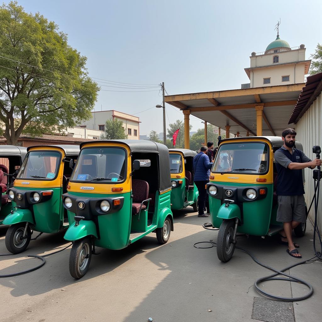 Electric Rickshaw Charging at Public Station