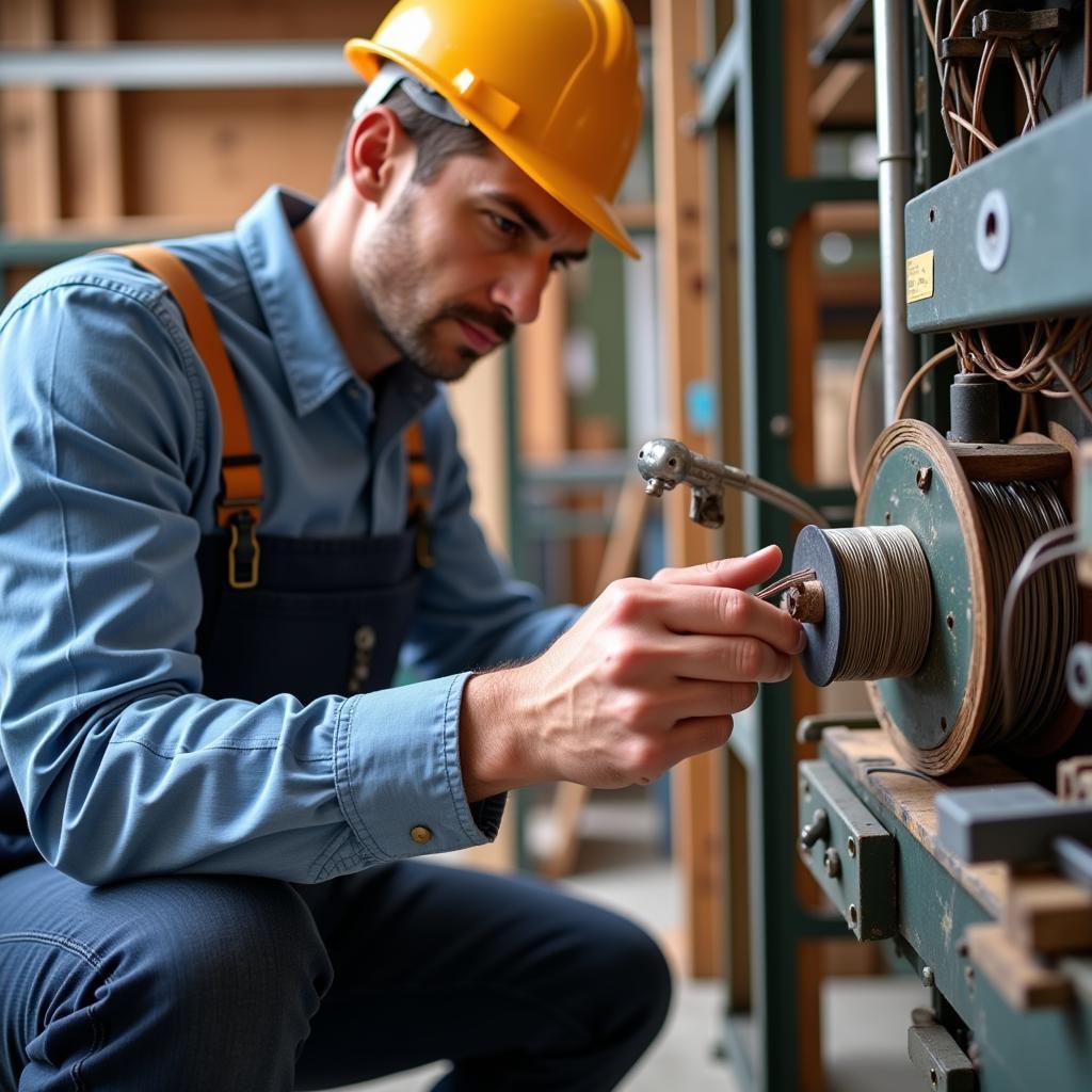 Electrician Checking Wire Gauge