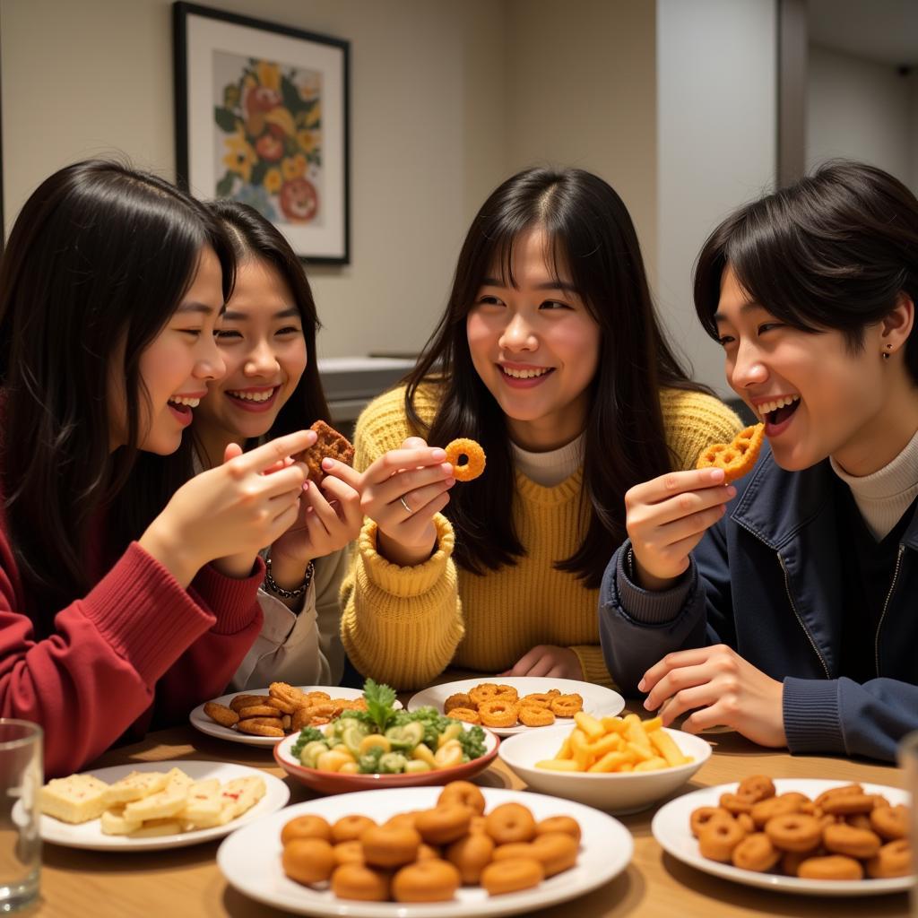 Friends Sharing Korean Snacks