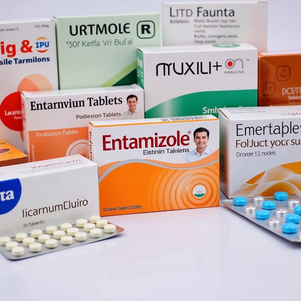 Entamizole tablets in various packaging