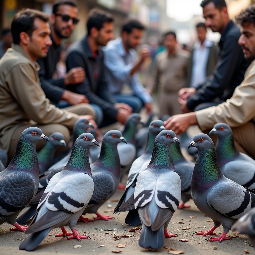 Eye Breed Pigeons in a Pakistani Market