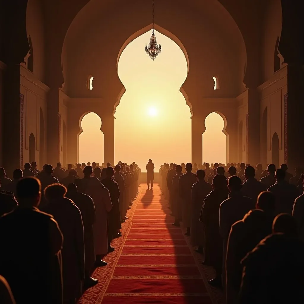 Muslims performing Fajr prayer in a mosque in Hazro, Pakistan