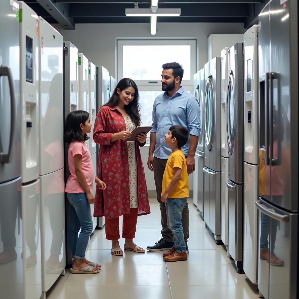 Pakistani family choosing a Pel deep freezer