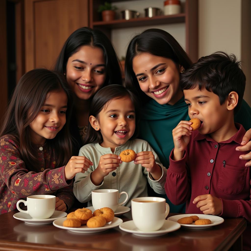 Family Enjoying Biscuits and Tea