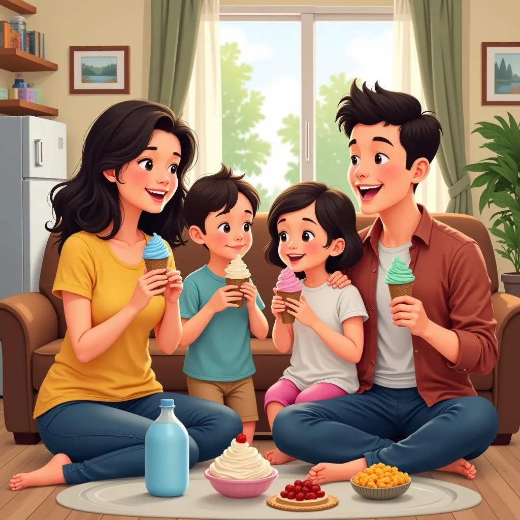 Family Enjoying Frozen Treats Near Their Small Freezer