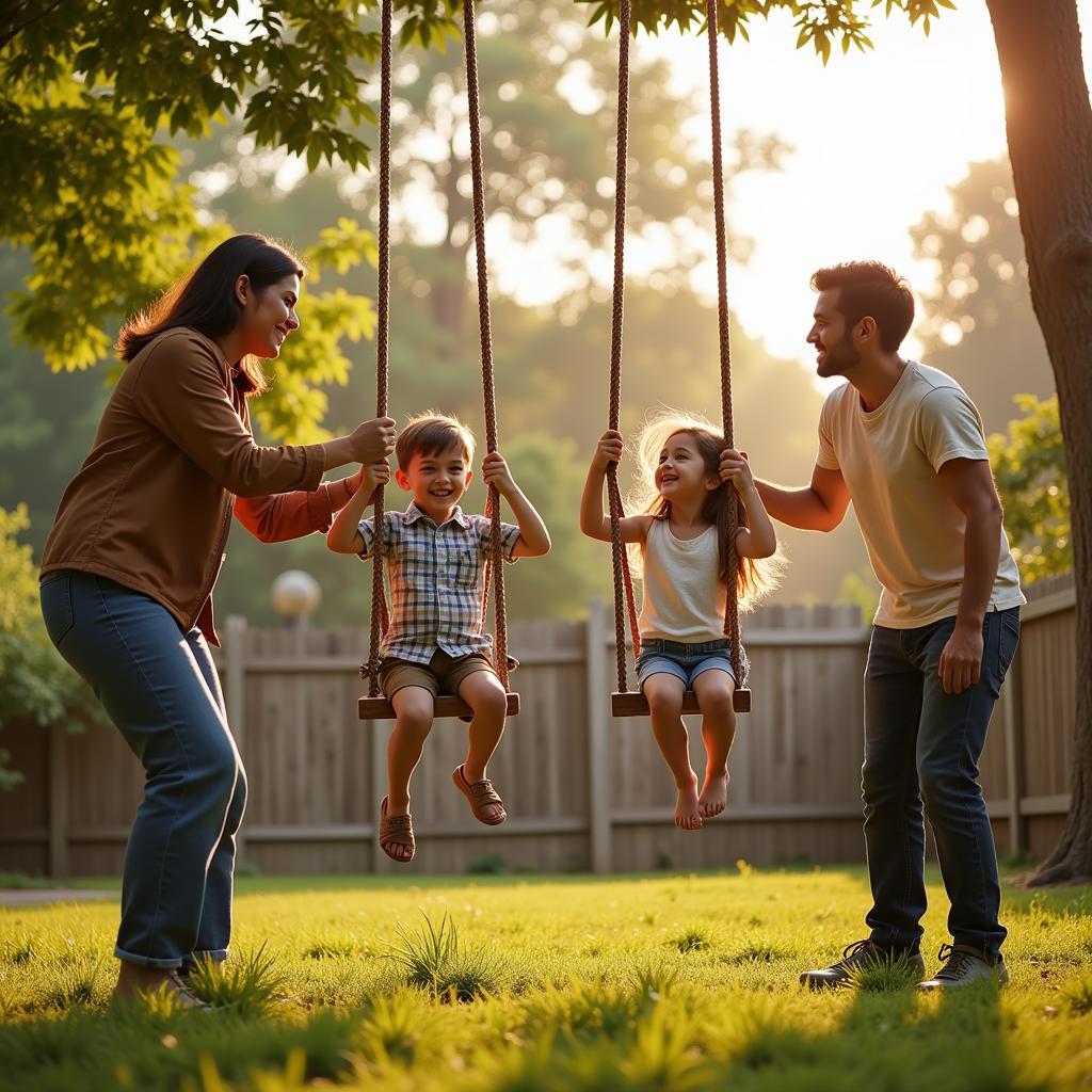 Family Enjoying Time on a Jhula in Their Garden