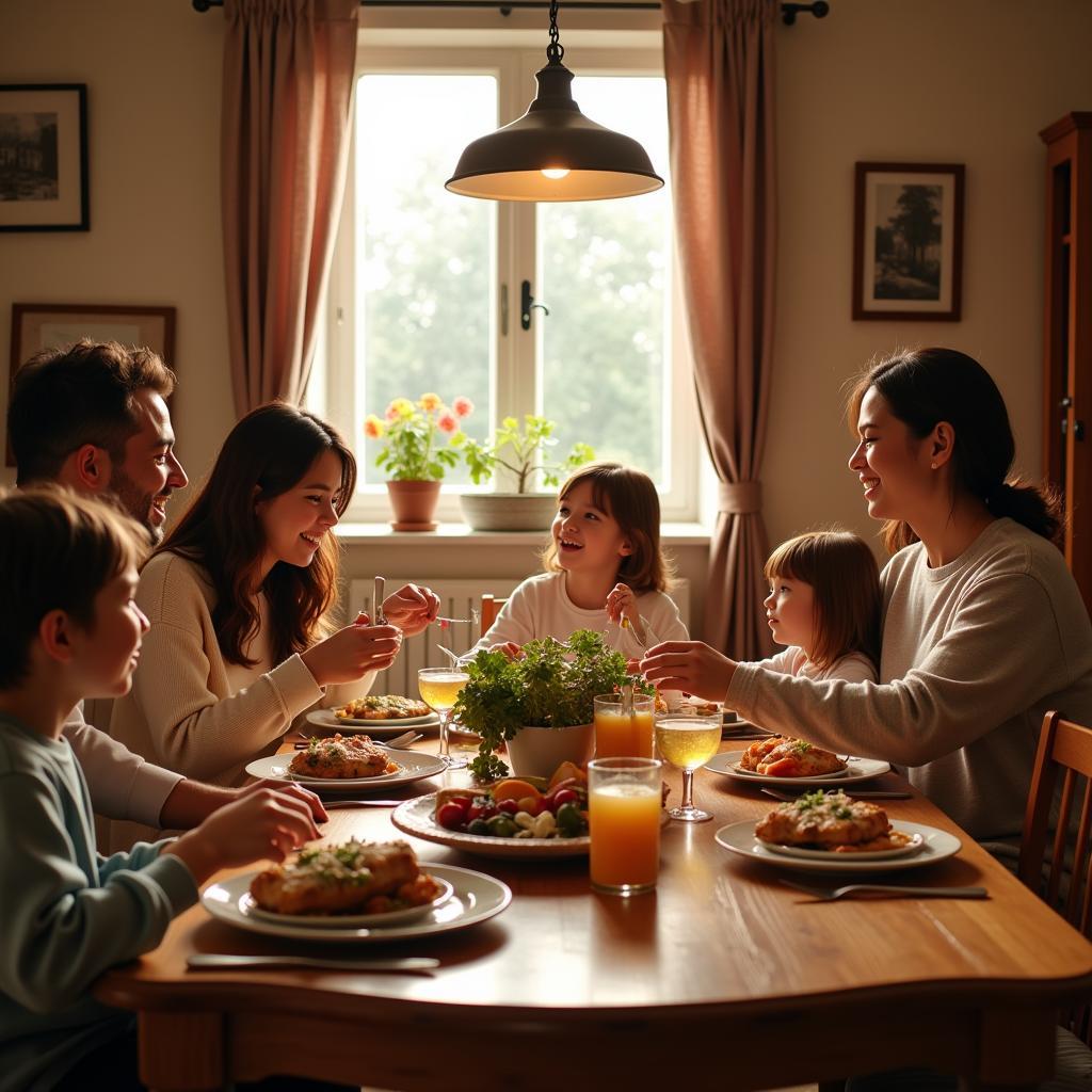 A happy family enjoying a meal together at their new 6-seater dining table