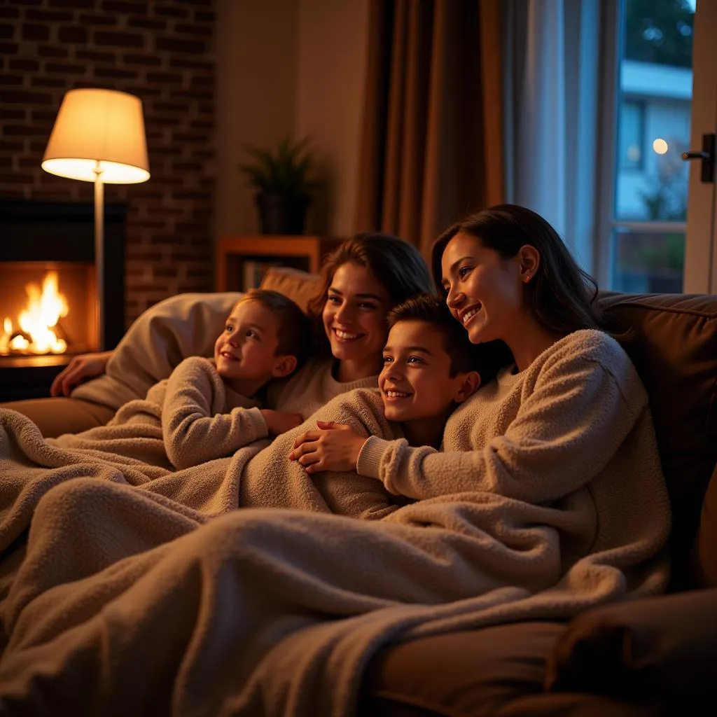 Family Movie Night with a Cozy Double Bed Blanket