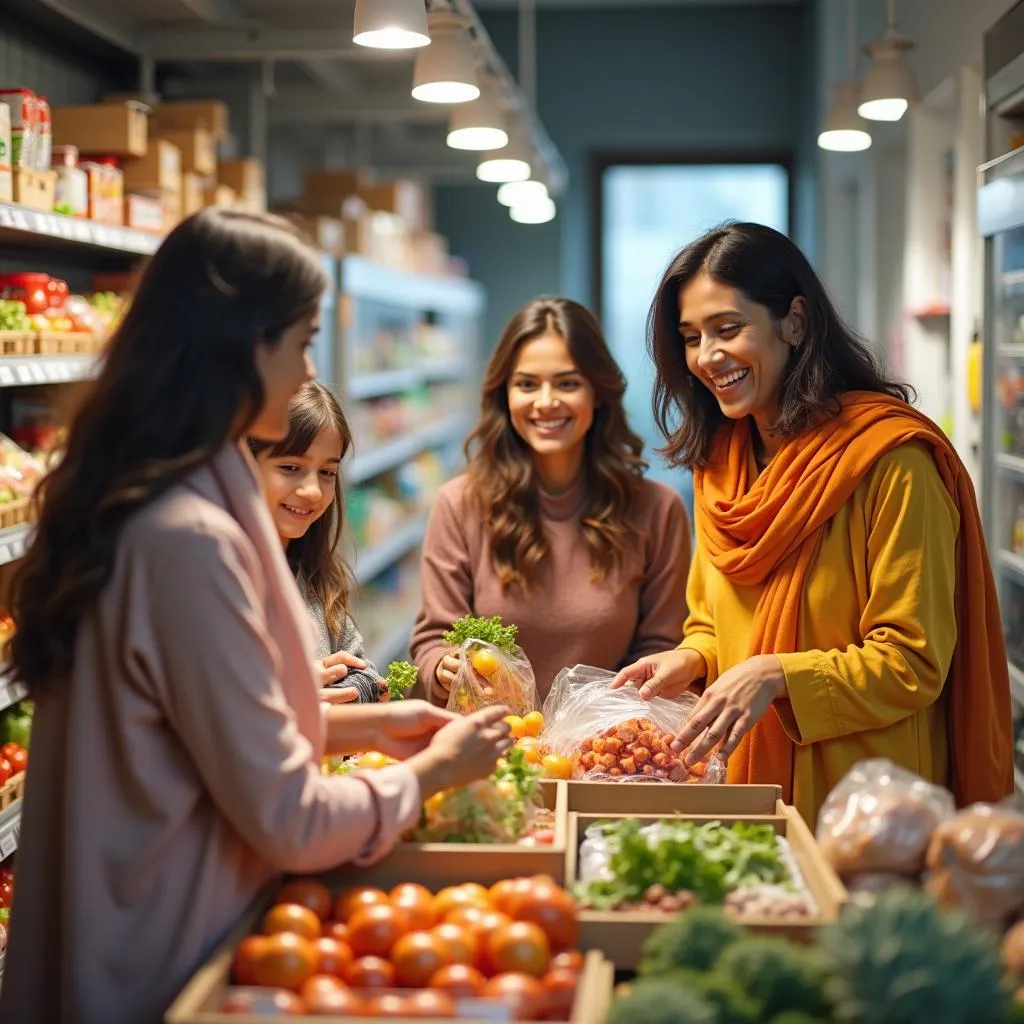 A Pakistani family shopping for groceries to store in their Waves deep freezer