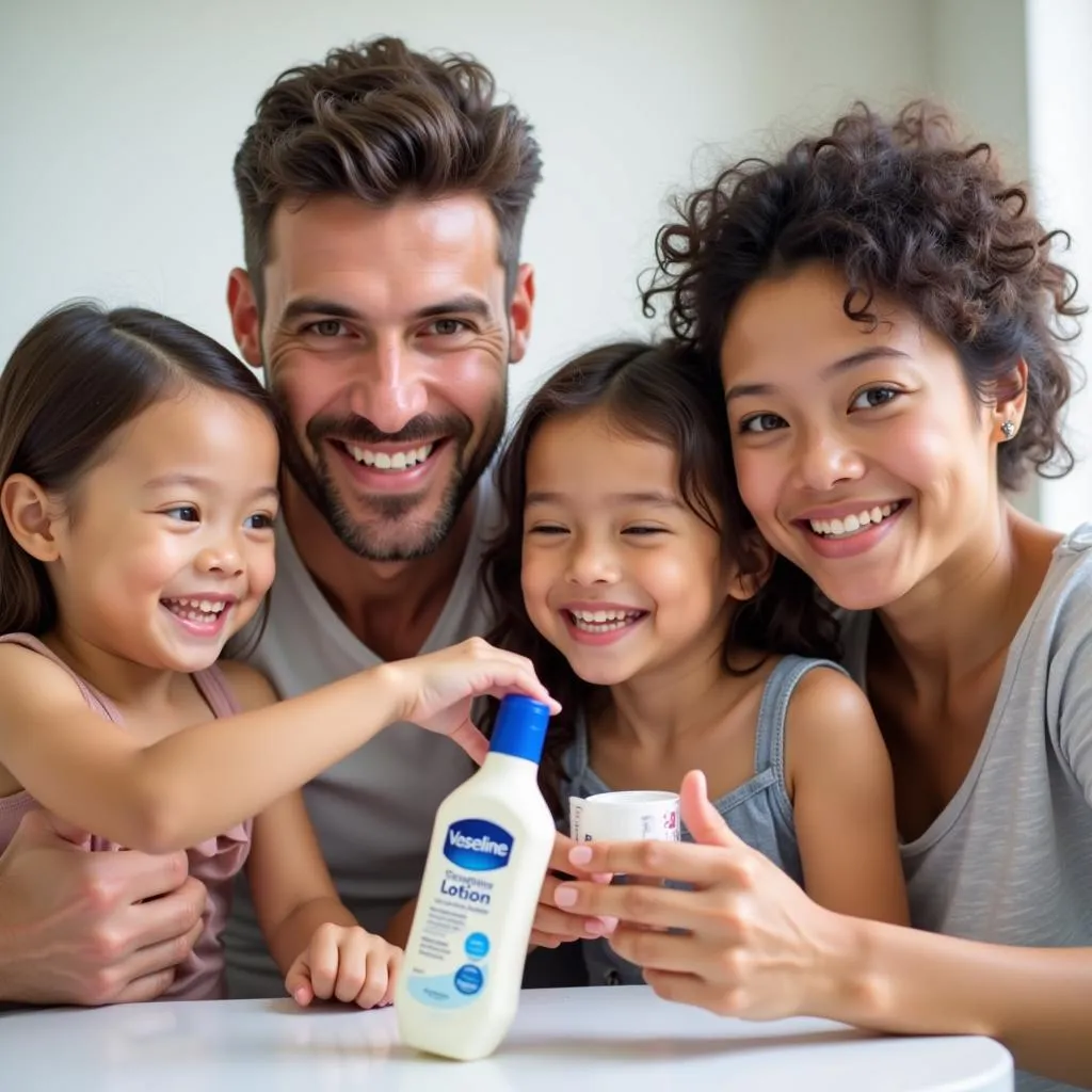 Family applying Vaseline lotion together