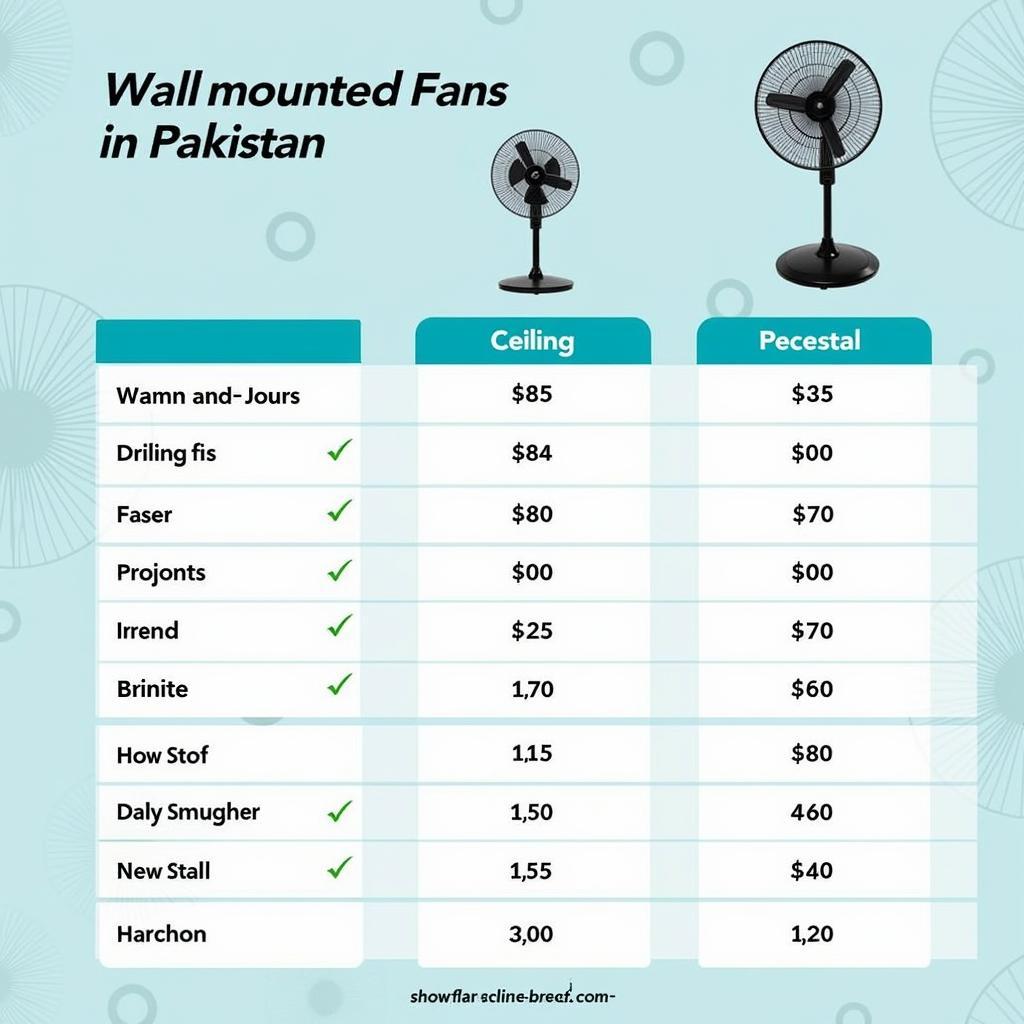 Different types of fans and their price ranges in Pakistan