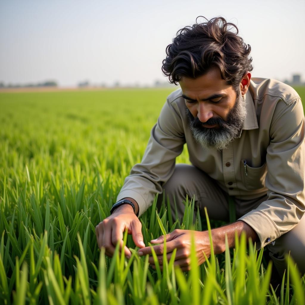 Farmer Inspecting Sarso Crop