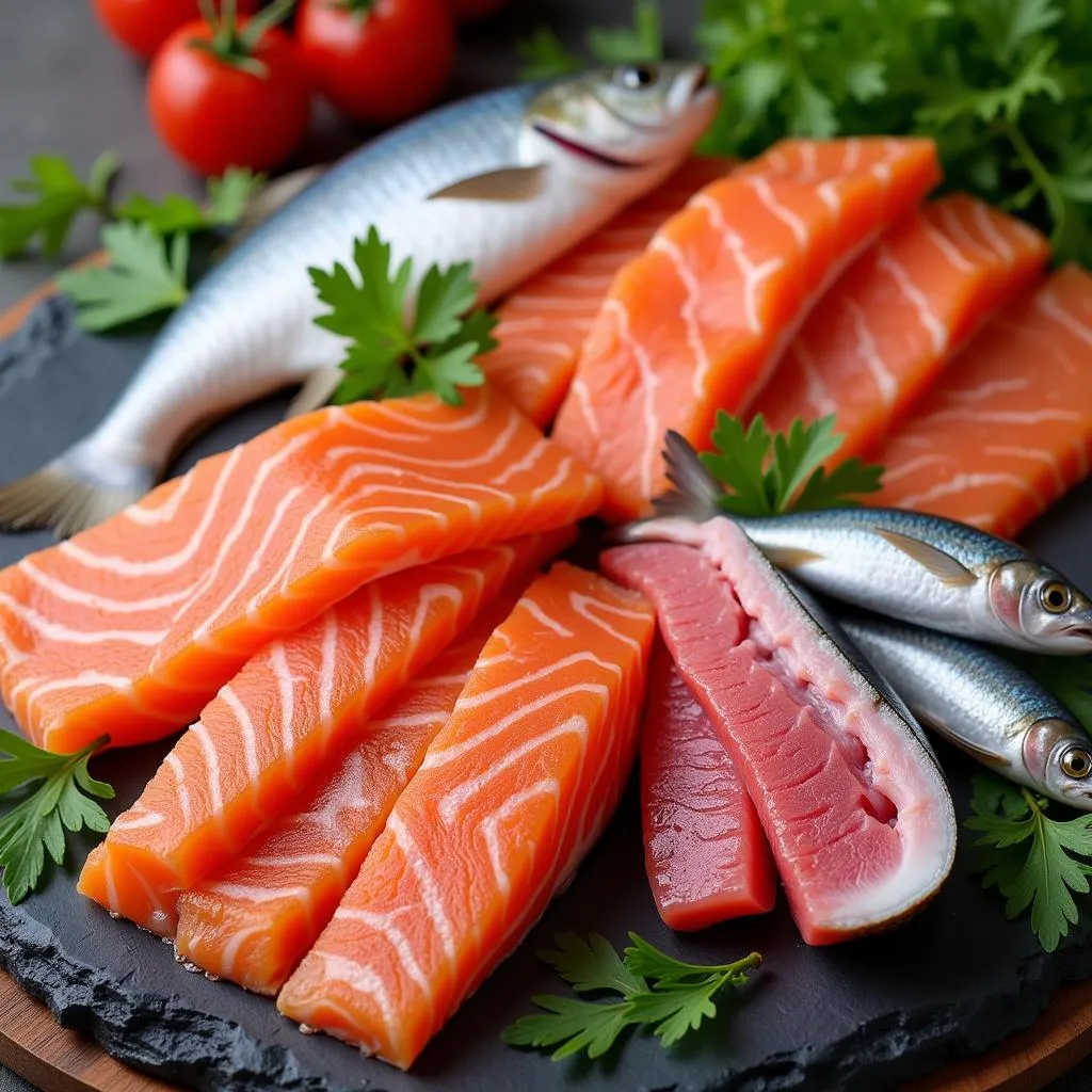 A plate of various fatty fish types found in Pakistan