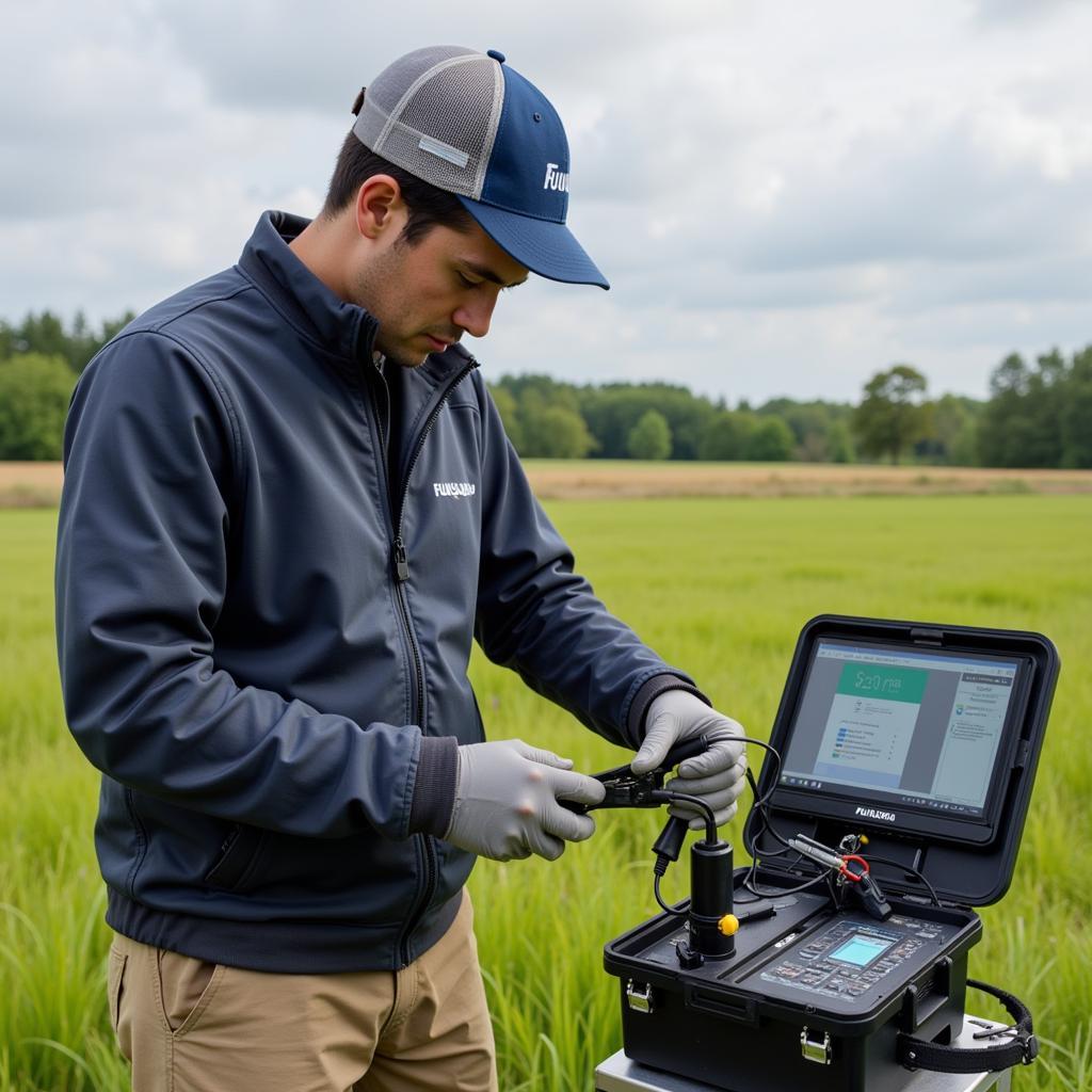 Fiber Optic Technician Using Fujikura Splicing Machine