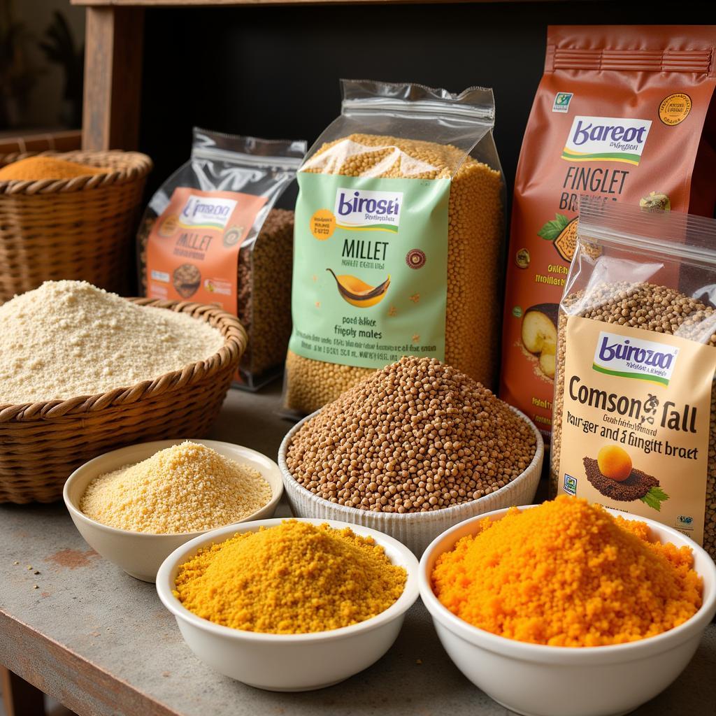 Various finger millet products available in a Pakistani market