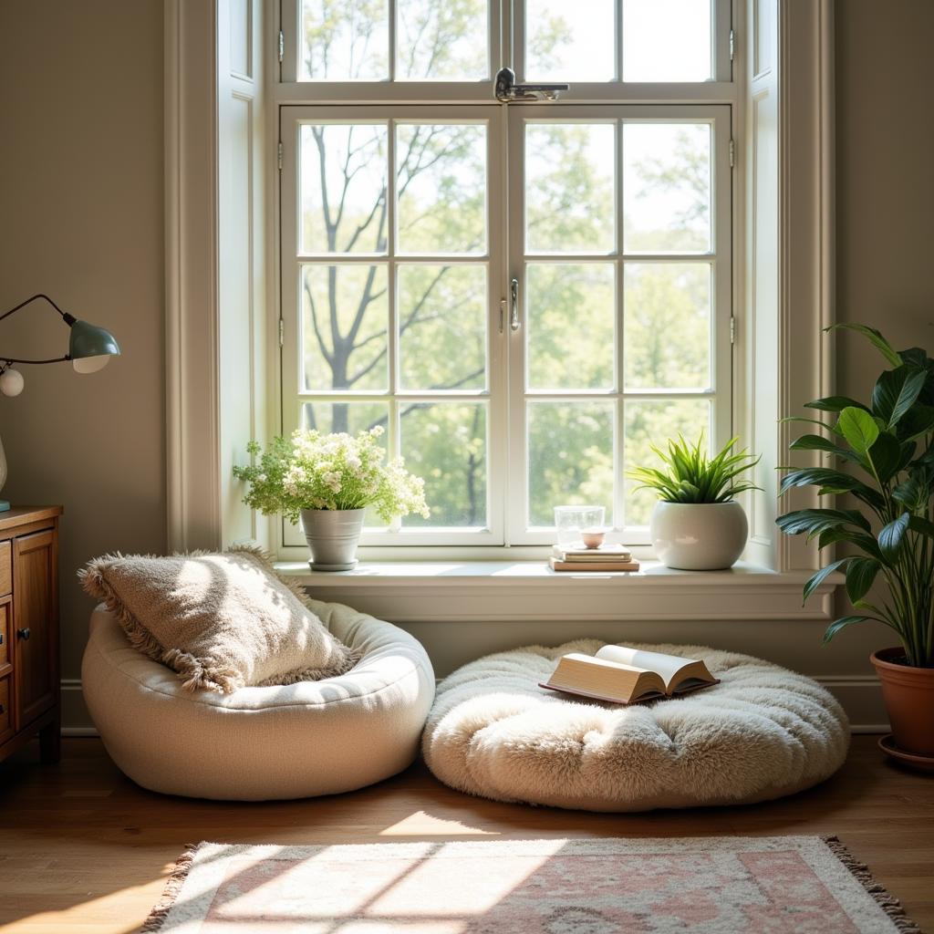 Relaxing Reading Nook with Floor Cushions