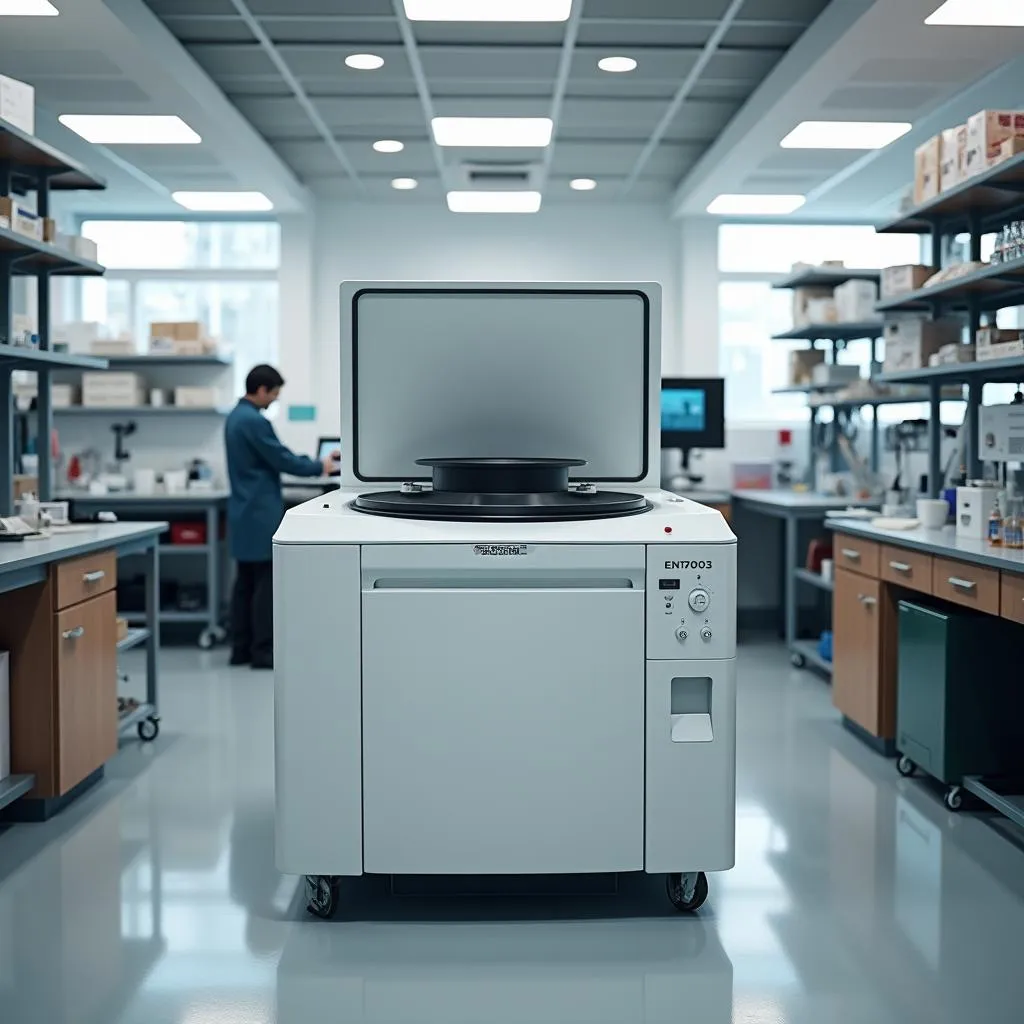 Floor-standing centrifuge in a laboratory setting