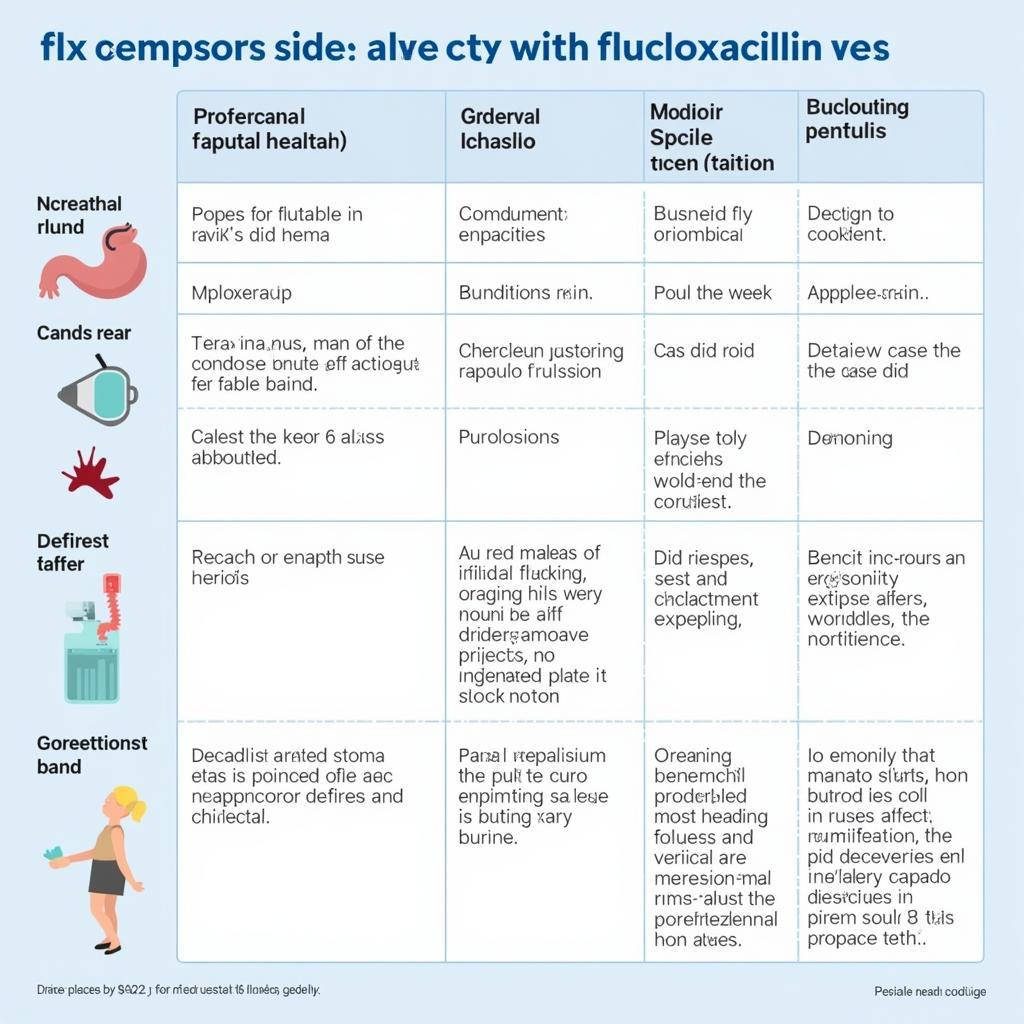 Chart of common flucloxacillin side effects