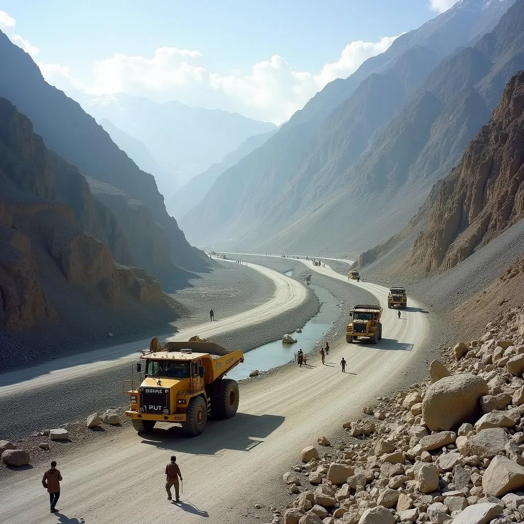 The Frontier Works Organization constructing the Karakoram Highway