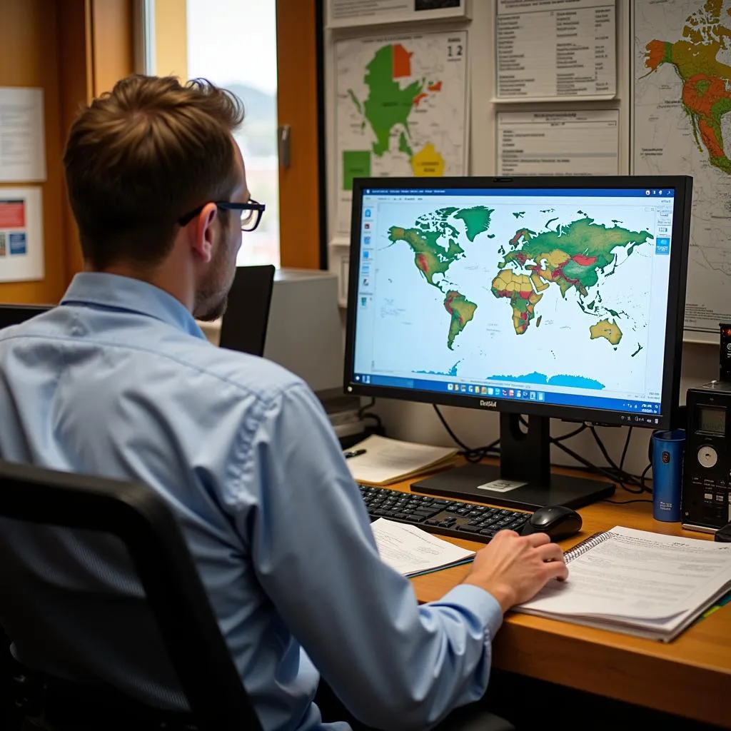 Geologist analyzing data on a computer