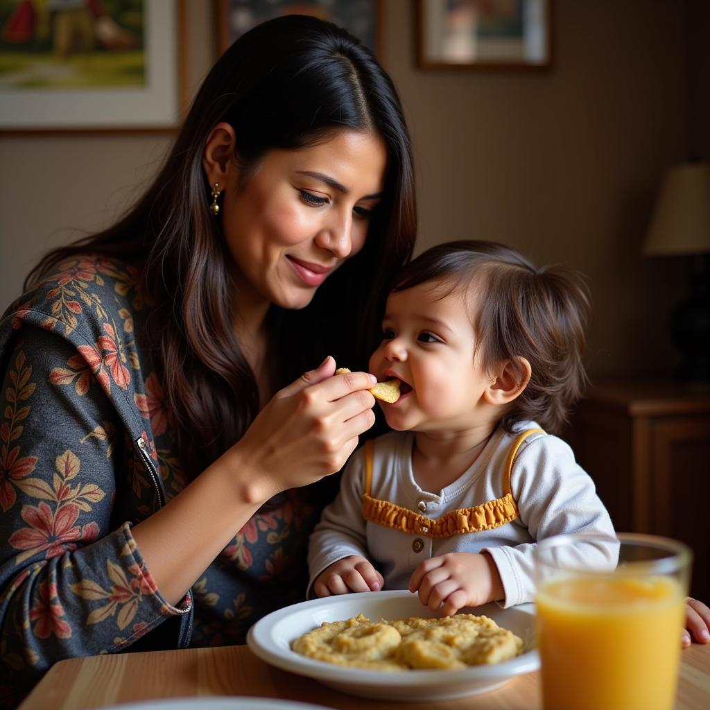 A mother feeding Gerber baby food to her baby in Pakistan