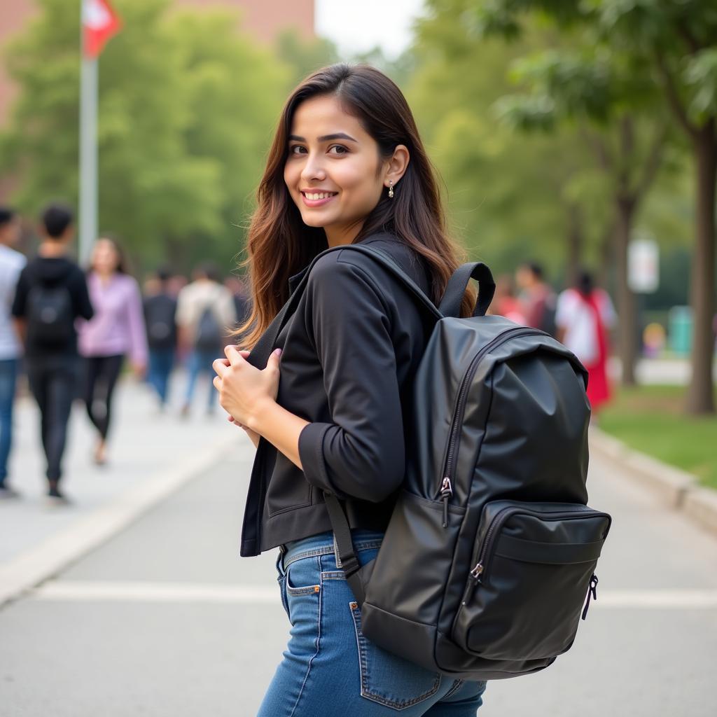 Pakistani University Student with Laptop Backpack