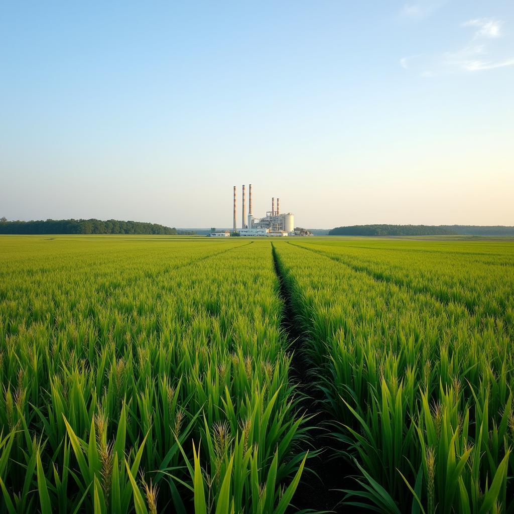  sugarcane field with factory in the background