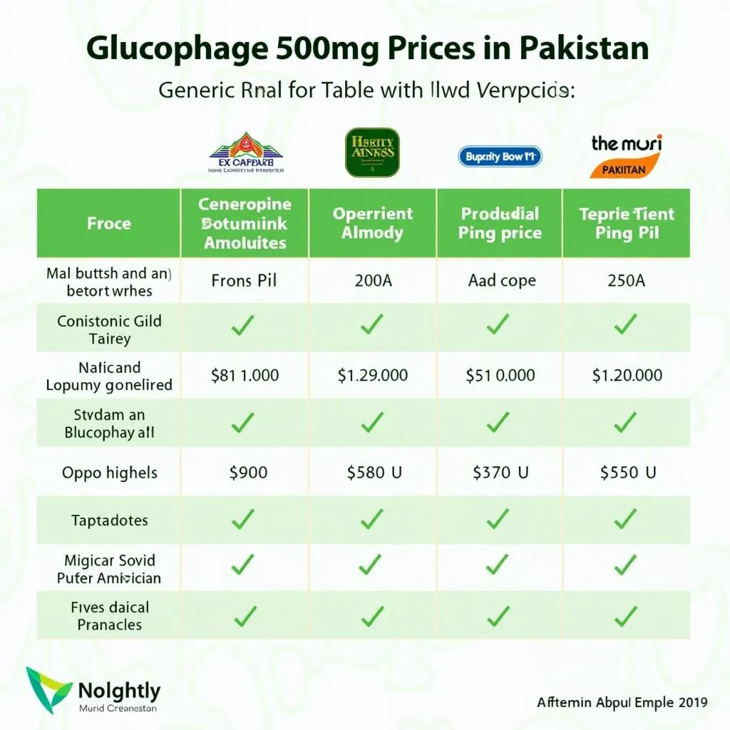 Glucophage 500mg Price Comparison Table in Pakistan