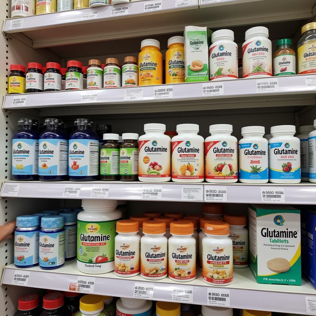 Glutamine Tablets on a Pharmacy Shelf in Pakistan