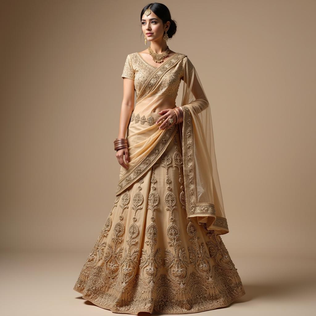 Champagne Gold Bridal Saree with intricate embroidery