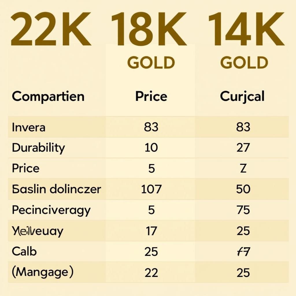 Comparison of different gold karats