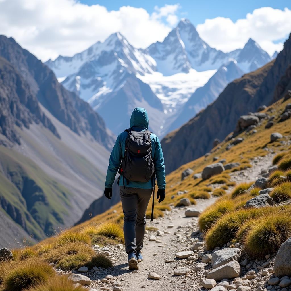 Trekker exploring the Karakoram Range in Pakistan