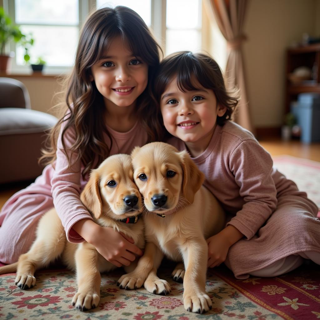 Golden Retriever puppies with a Pakistani family