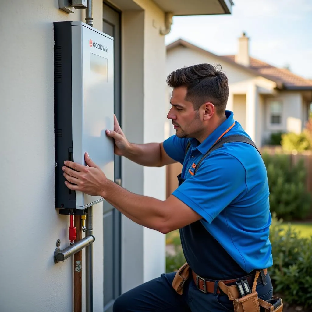 Certified technician installing a GoodWe inverter