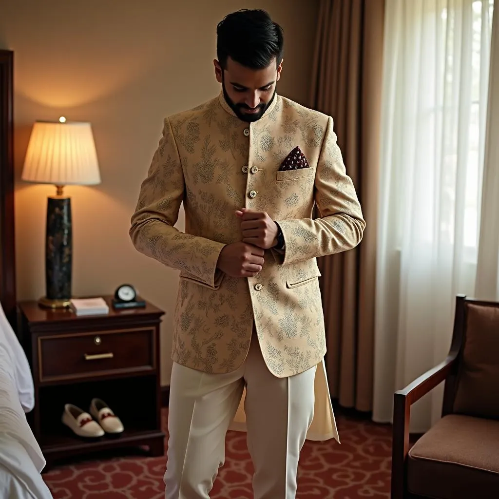 Groom Preparing for Wedding