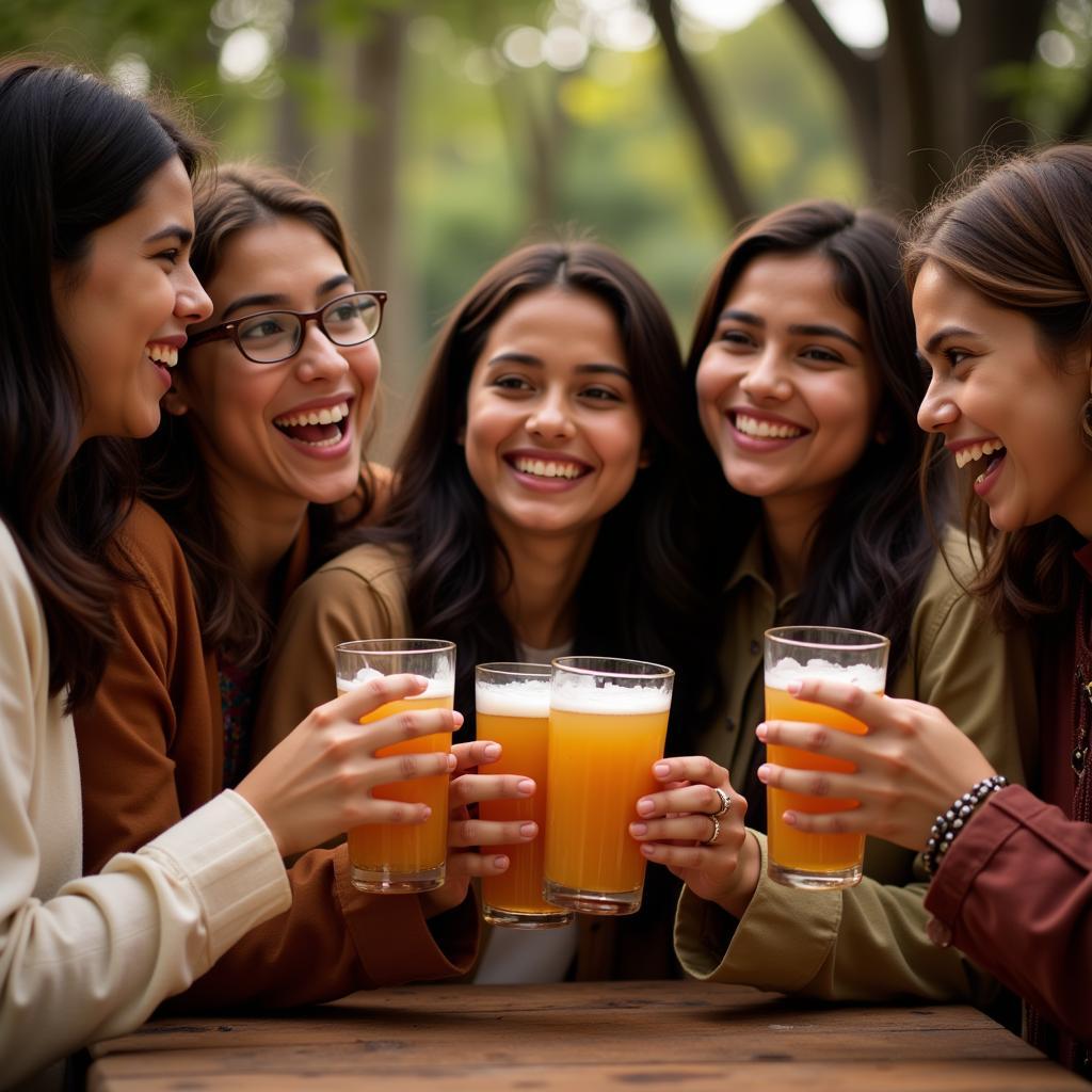 Friends sharing a toast with kombucha in Pakistan