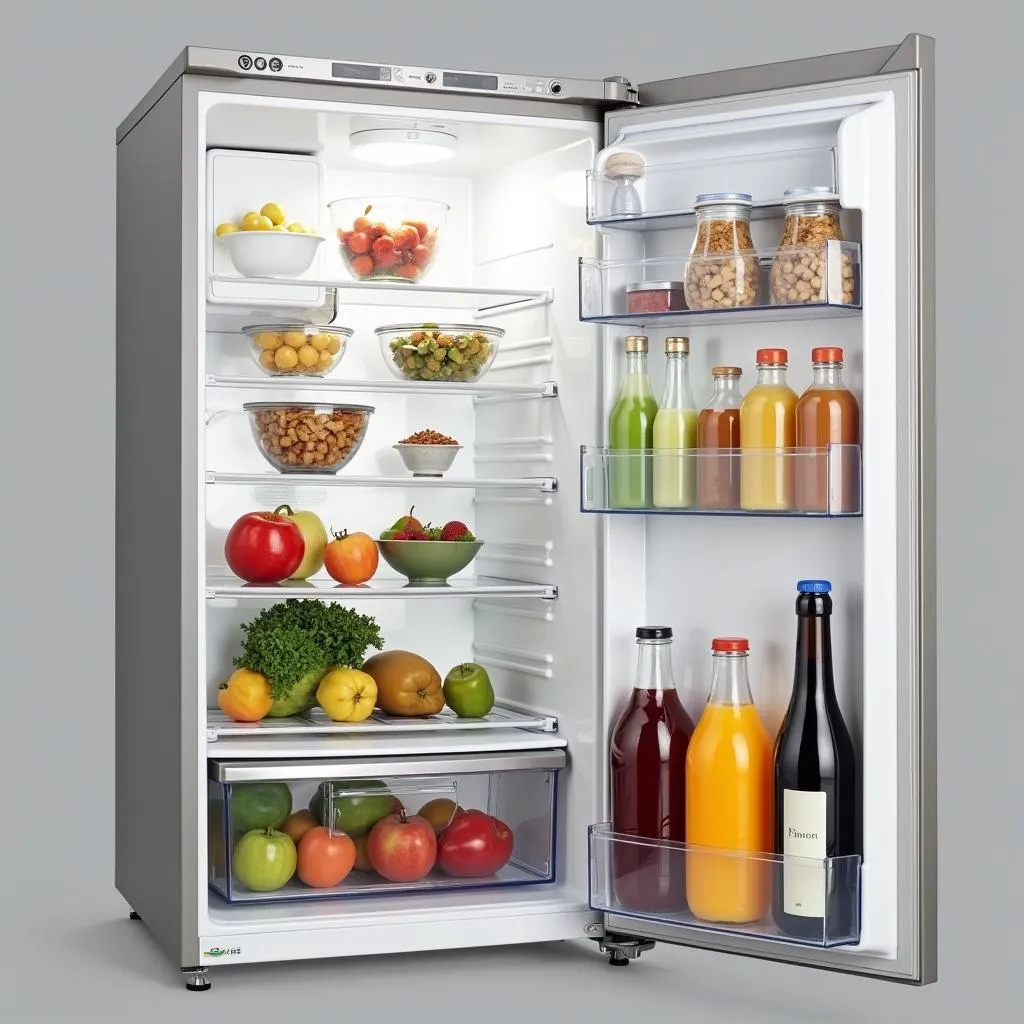 Interior view of Haier HRF 216 showcasing its spacious compartments and organized food items