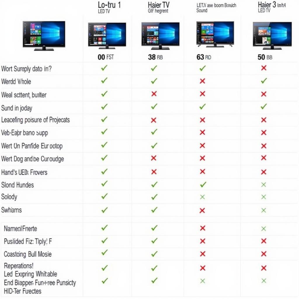 Haier LED TV Features Comparison Chart