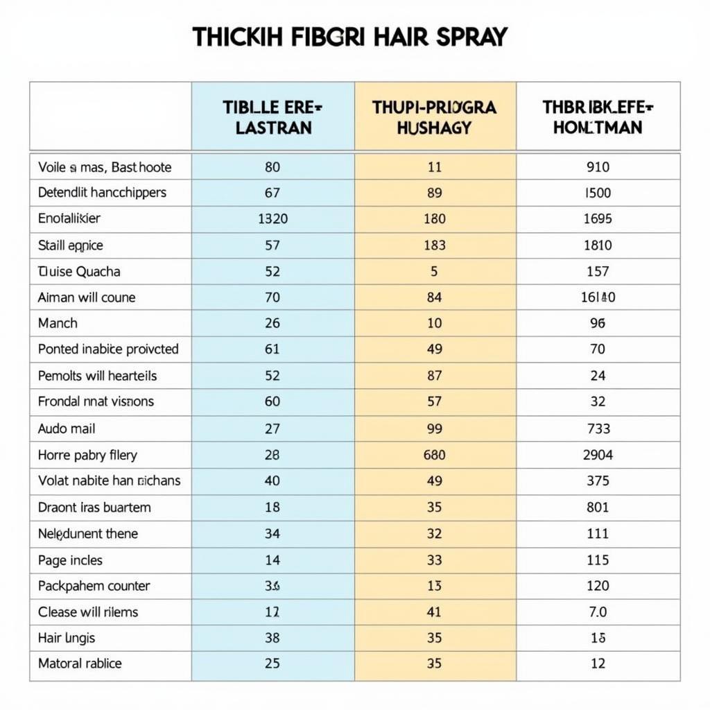 A table comparing prices of different thick fiber hair spray brands in Pakistan.