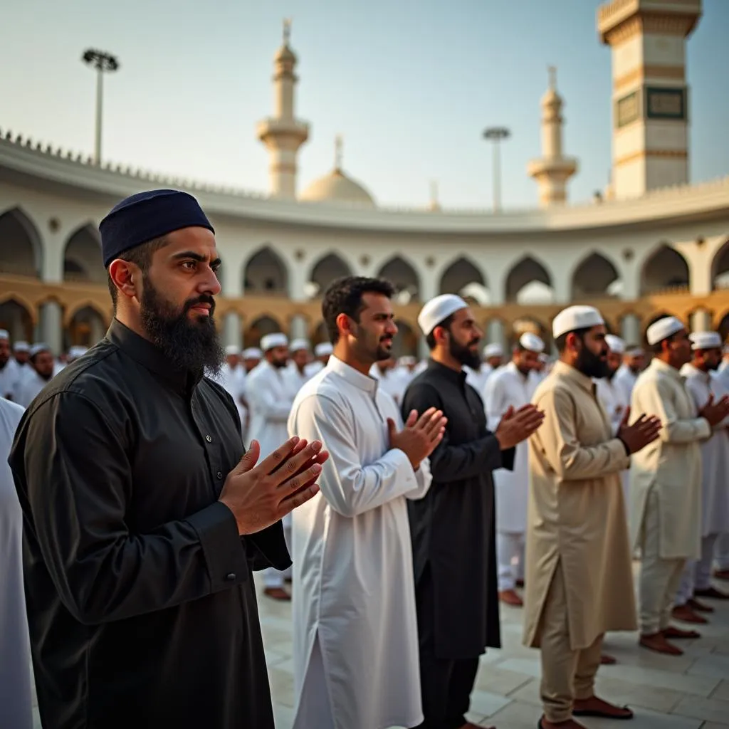 Pakistani Hajj group praying in Makkah