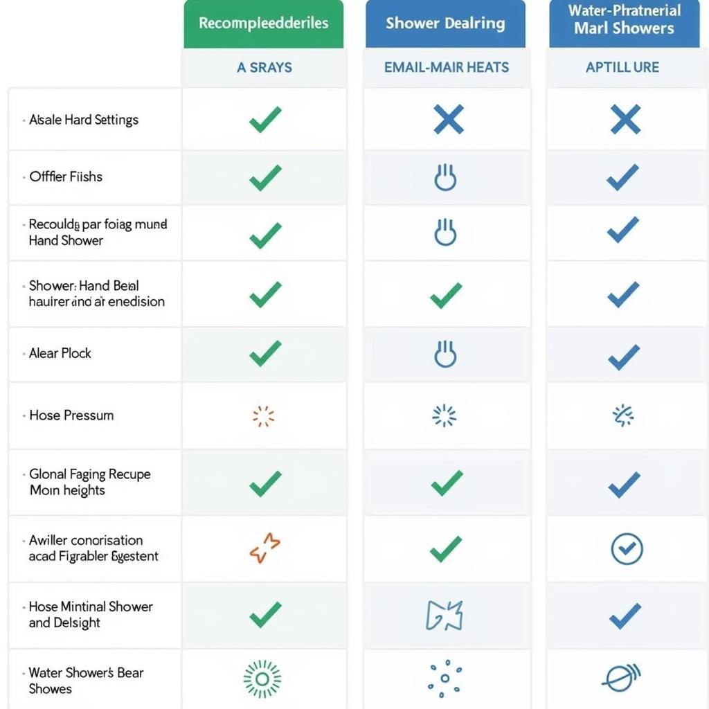 Hand Shower Features Comparison Chart